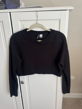 H&M Black V-Neck Cropped Knit Sweater